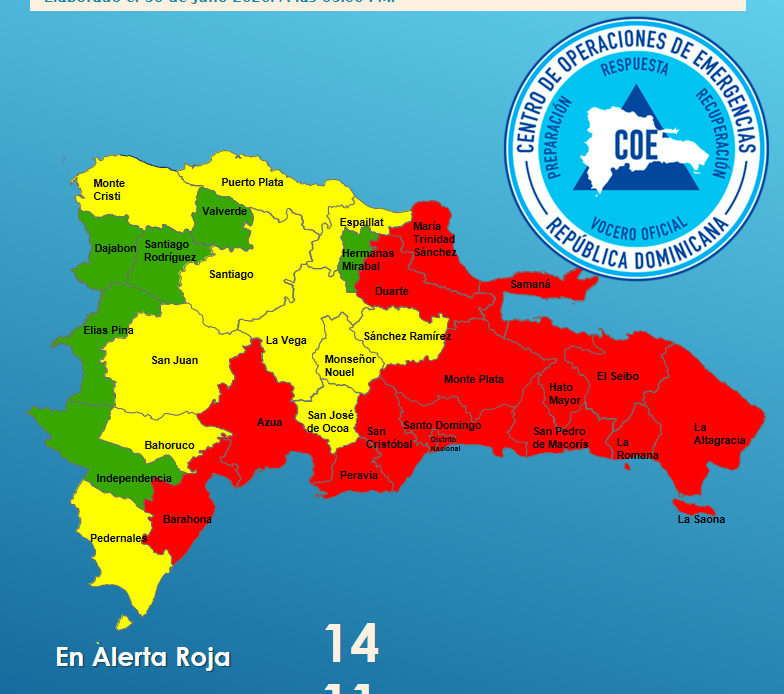 COE eleva a 14 las provincias en alerta roja