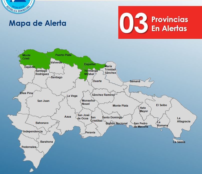 COE emite alerta verde para tres provincias por sistema frontal situado al noroeste del país