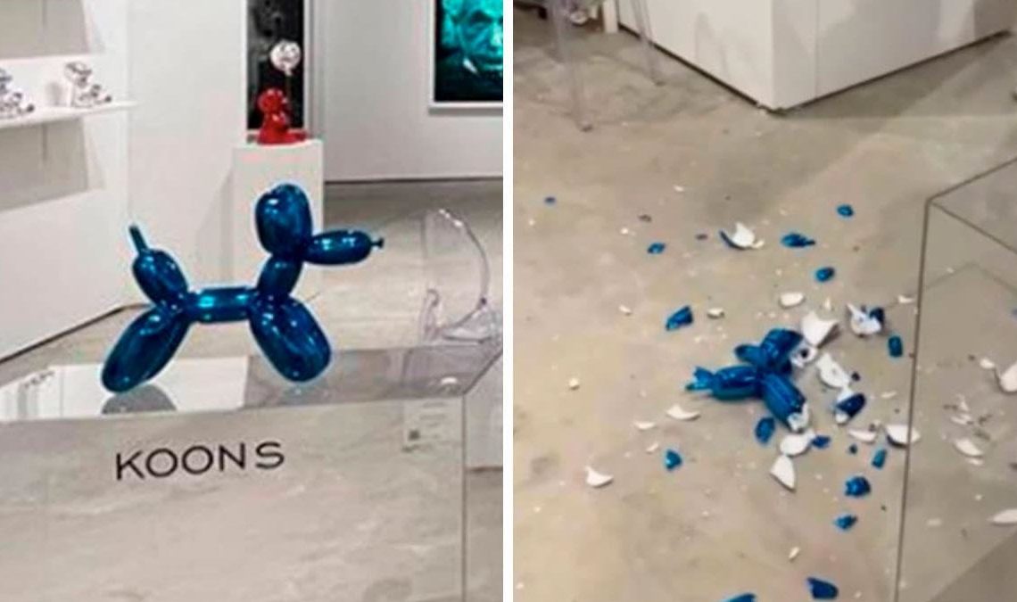 Por descuido visitante destruye perro globo de Jeff Koons en galería de Miami