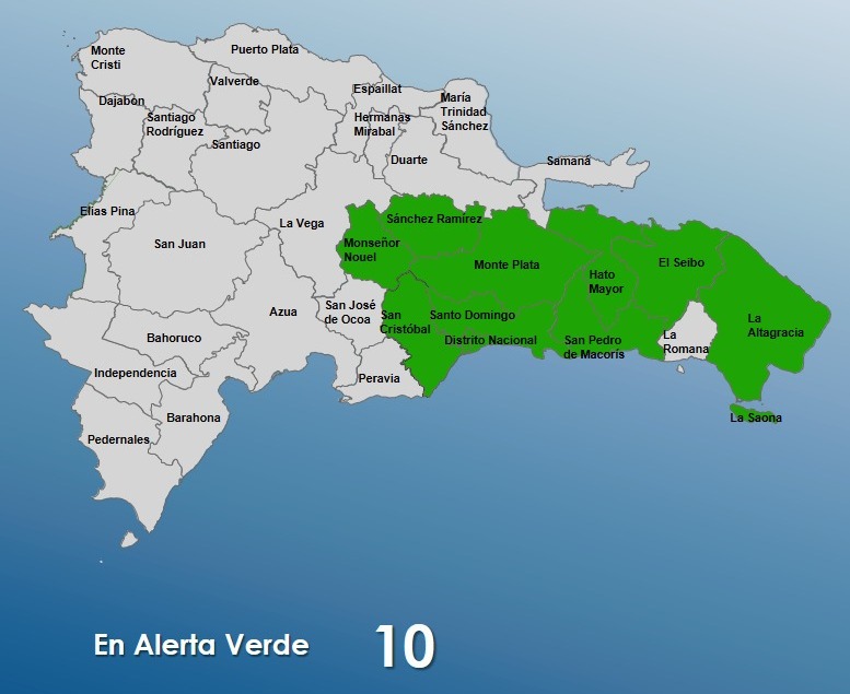 COE disminuye a 10 las provincias en alerta por vaguada