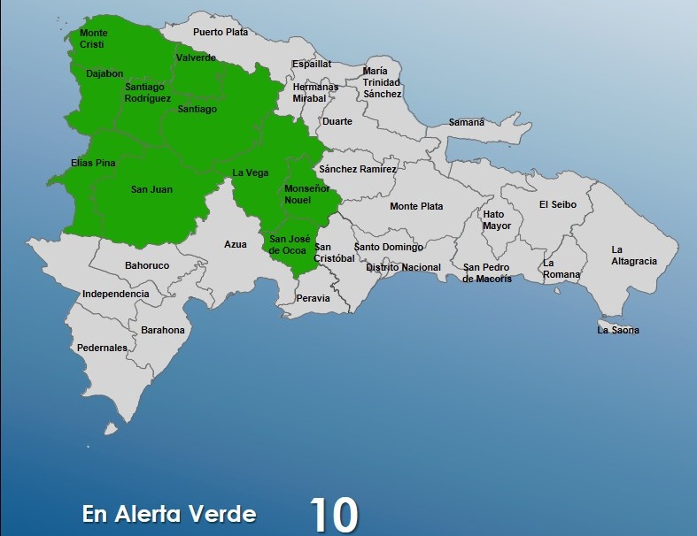 COE establece 10 provincias en alerta verde por vaguada