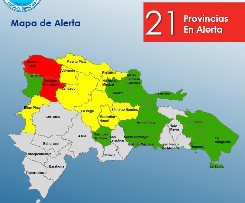 COE disminuye a 21 las provincias en alerta por lluvias: dos se mantienen en rojo