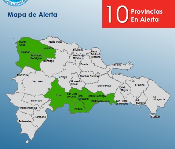 COE mantiene 10 provincias en alerta verde por acercamiento de una vaguada