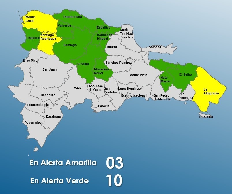 Aumenta a 3 las provincias en alerta amarilla por vaguada; 10 en verde