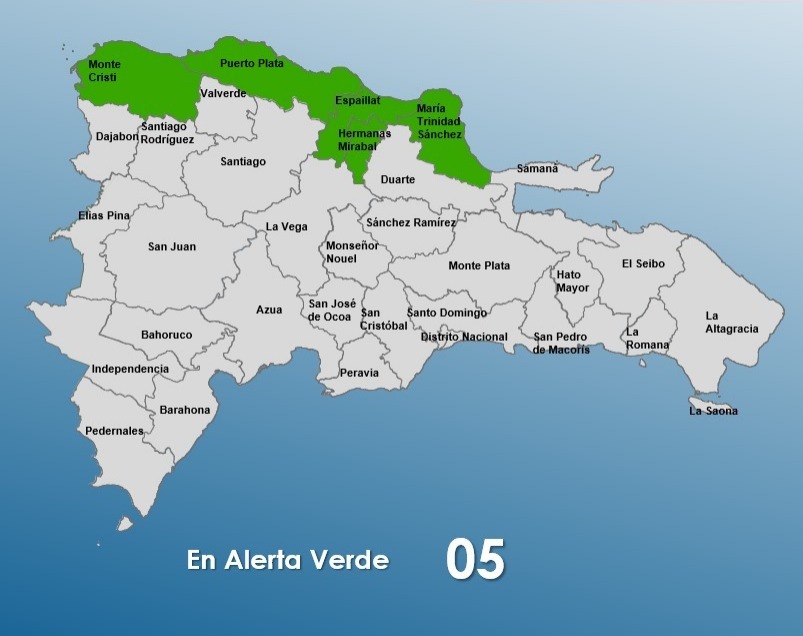 COE emite alerta verde para cinco provincias por incidencia de sistema frontal