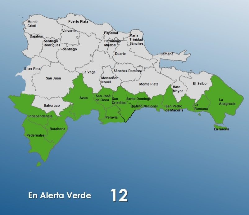 Aumentan a 12 las provincias en alerta verde por vaguada