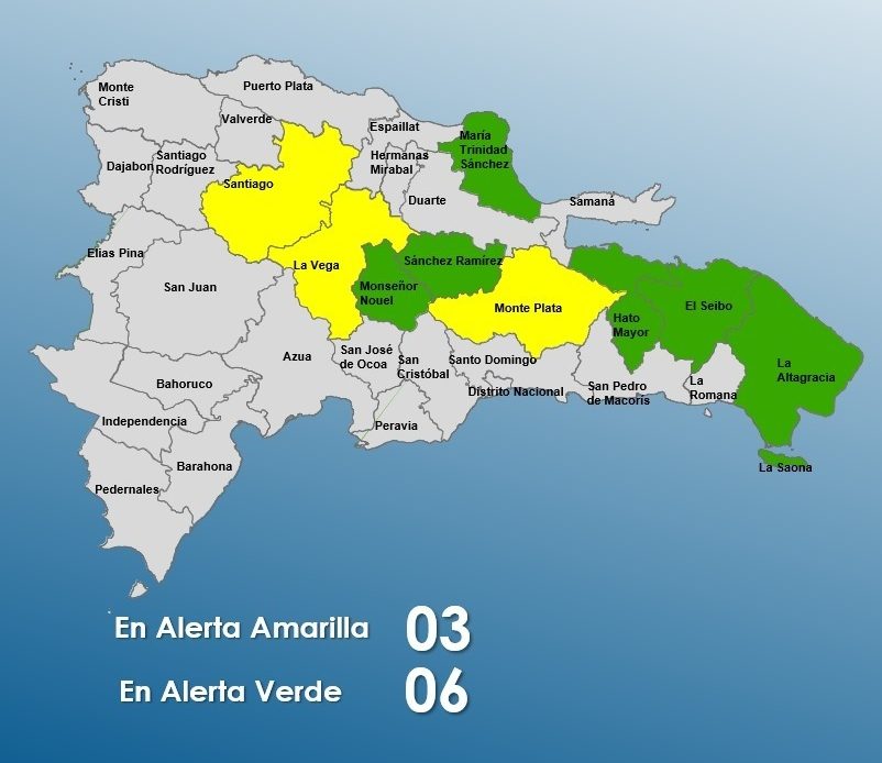 COE reduce a 9 las provincias en alerta por vaguada; tres permanecen en amarillo