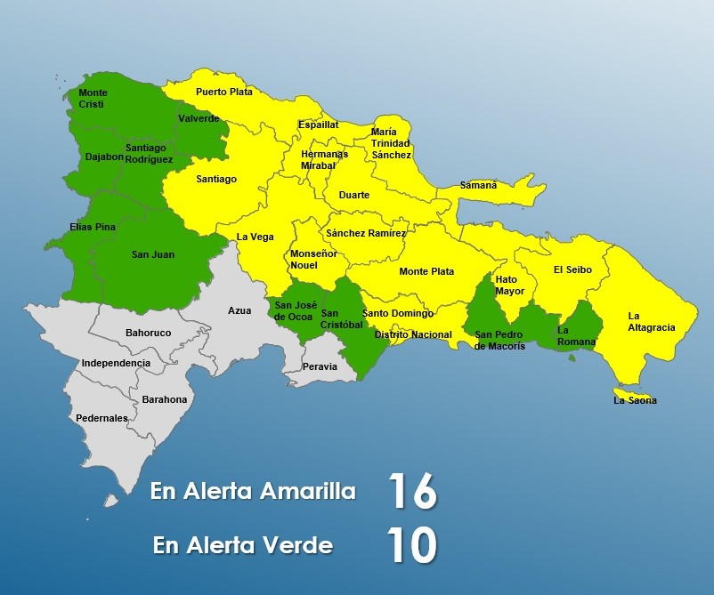 Aumentan a 16 provincias en amarillo