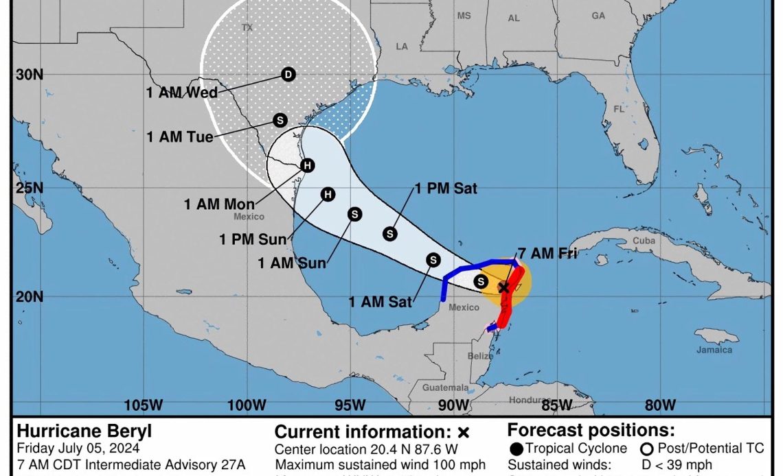 Beryl rumbo a Texas