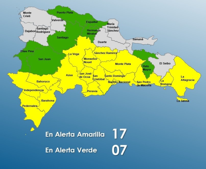 Se mantienen 17 provincias en alerta amarilla y 7 en verde ante el paso del huracán Beryl