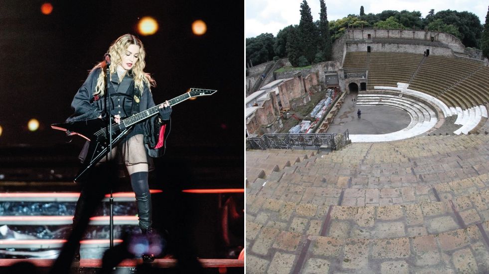 Madonna en coliseo histórico en Italia