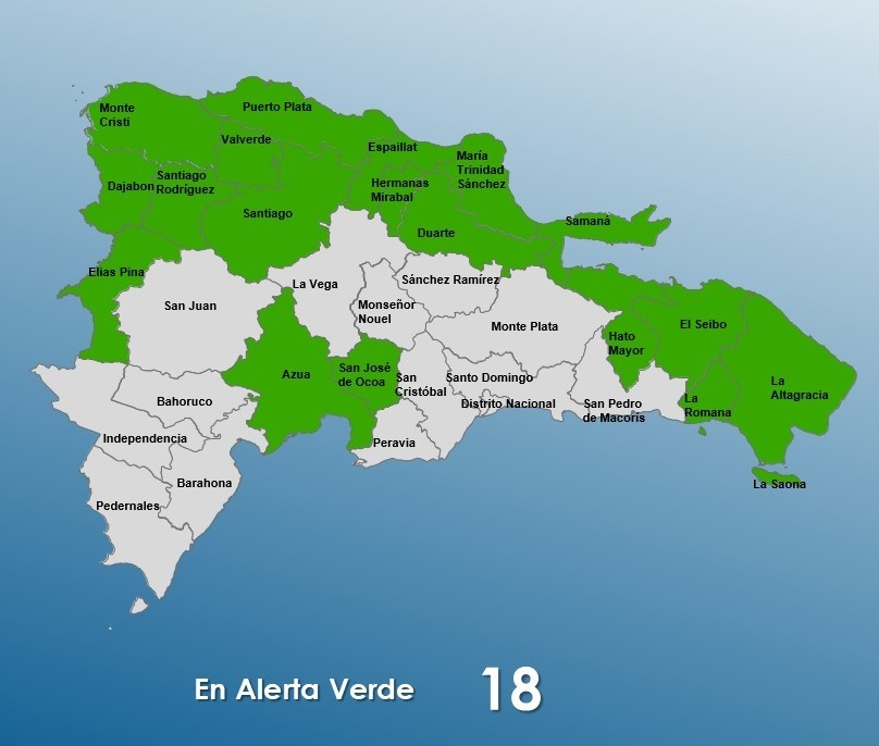 COE mantiene 18 provincias en alerta verde por vaguada