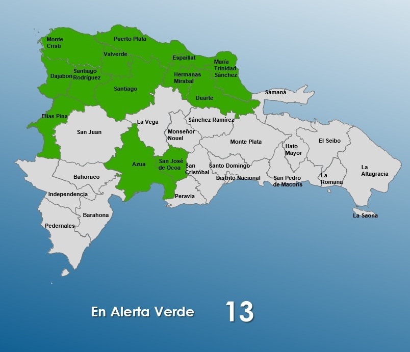 Disminuyen a 13 las provincias en alerta verde por vaguada