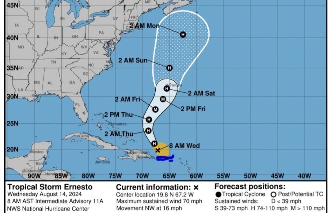 Tormenta Ernesto, tropical