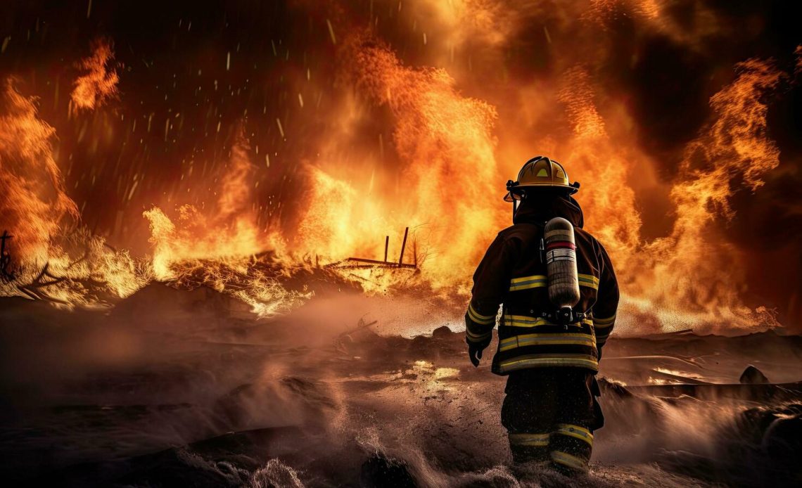 Bombero apagando fuego