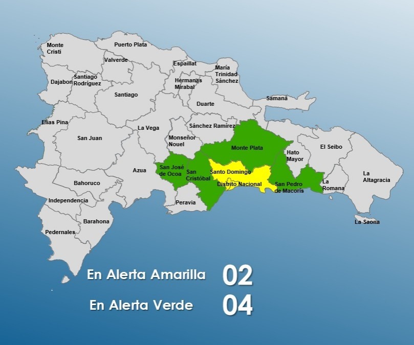 Dos provincias en alerta amarilla y 4 en verde por activa onda tropical