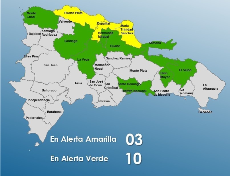 Suben a 10 las provincias en alerta verde por sistema frontal; se mantienen 3 en amarilla