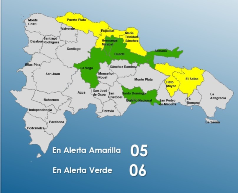 Suben a cinco las provincias en alerta amarilla por lluvias; se mantienen 6 en verde