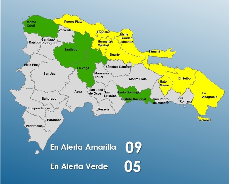 Aumentan a 14 las provincias en alertas por vaguada; nueve en amarillo