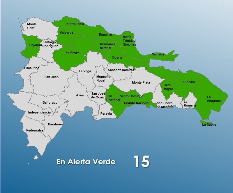 COE mantiene 15 provincias en alerta verde por vaguada