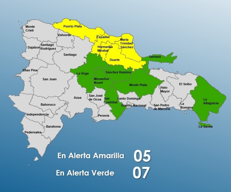 COE mantiene 12 provincias bajo alertas ante incidencia de sistema frontal