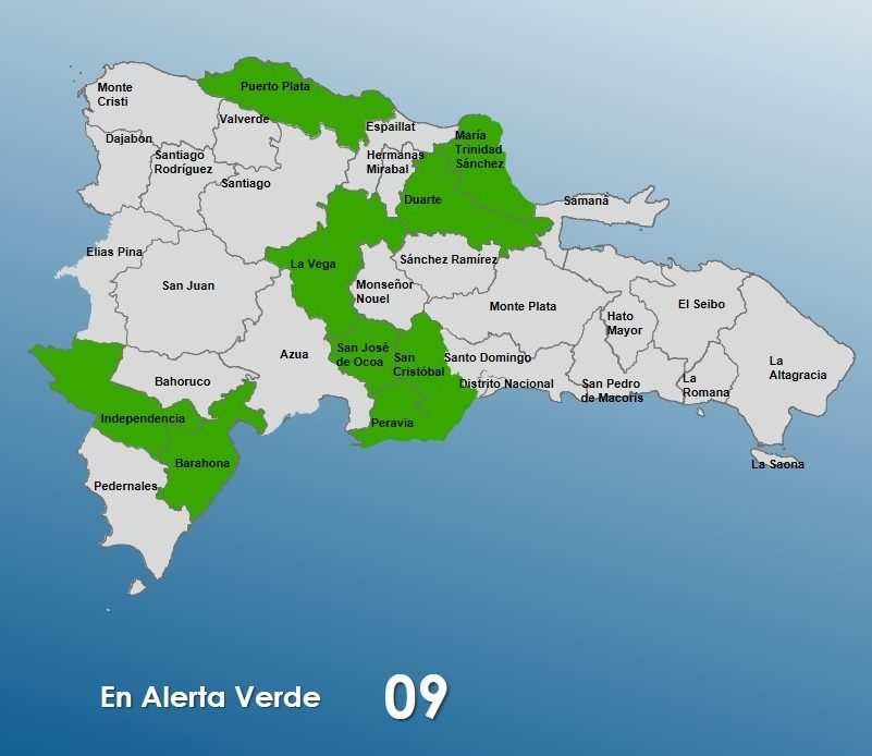 COE disminuye a 9 las provincias en alerta verde por vaguada