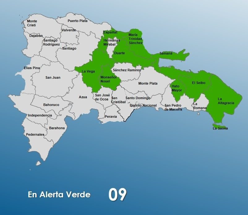 COE disminuye a nueve las provincias en alerta verde ante cese de las lluvias