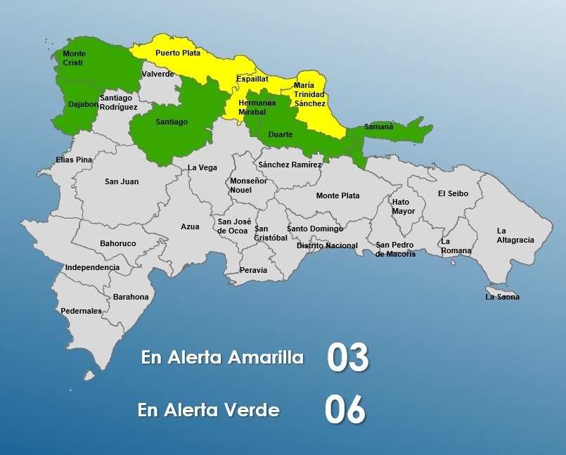 COE disminuye a tres las provincias en alerta amarilla por sistema frontal