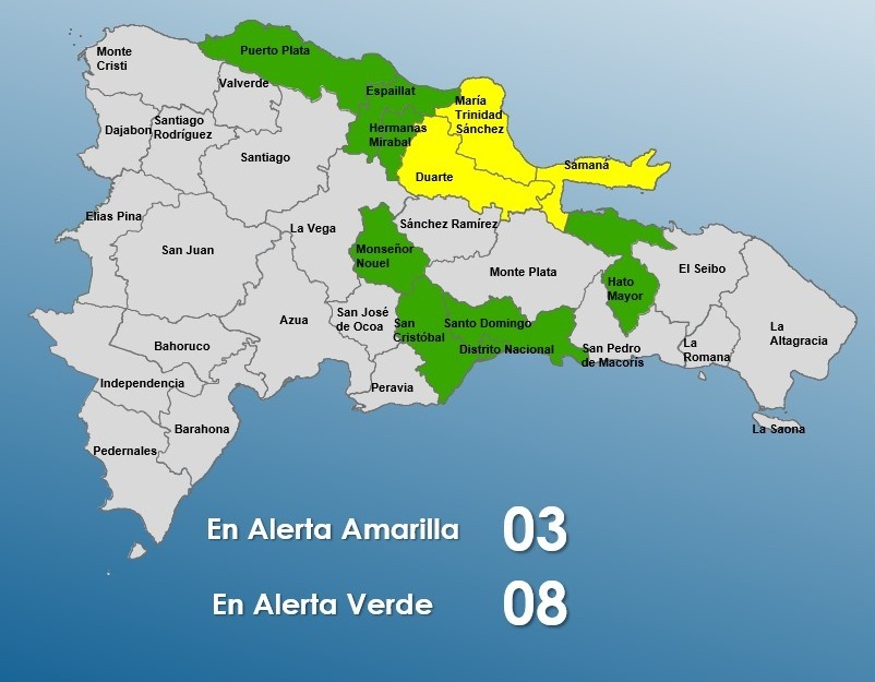 COE aumenta a 11 las provincias en alertas por vaguada; tres se mantienen en amarilla