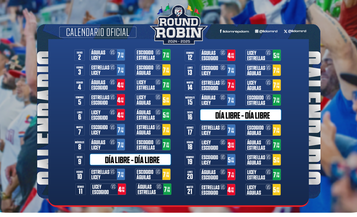 LIDOM ajusta horarios de algunos juegos en Round Robin